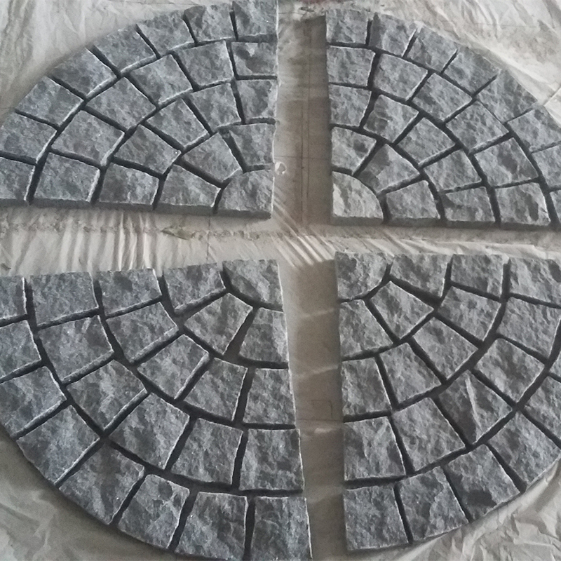 Black granite Fan shape granite cobblestone on mesh