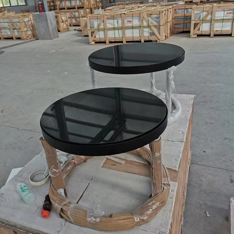 black quartz coffee table with me<x>tal ba<x>se