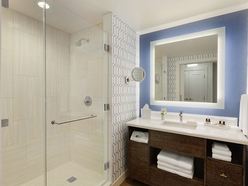 Fairmont Austin hotel-Cararra white marble vanity top with ba<x>se